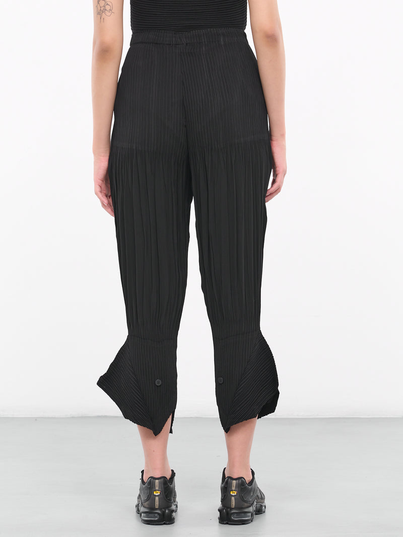 Black Pleated Crop Hatching Trousers (IM38FF188-15-BLACK)
