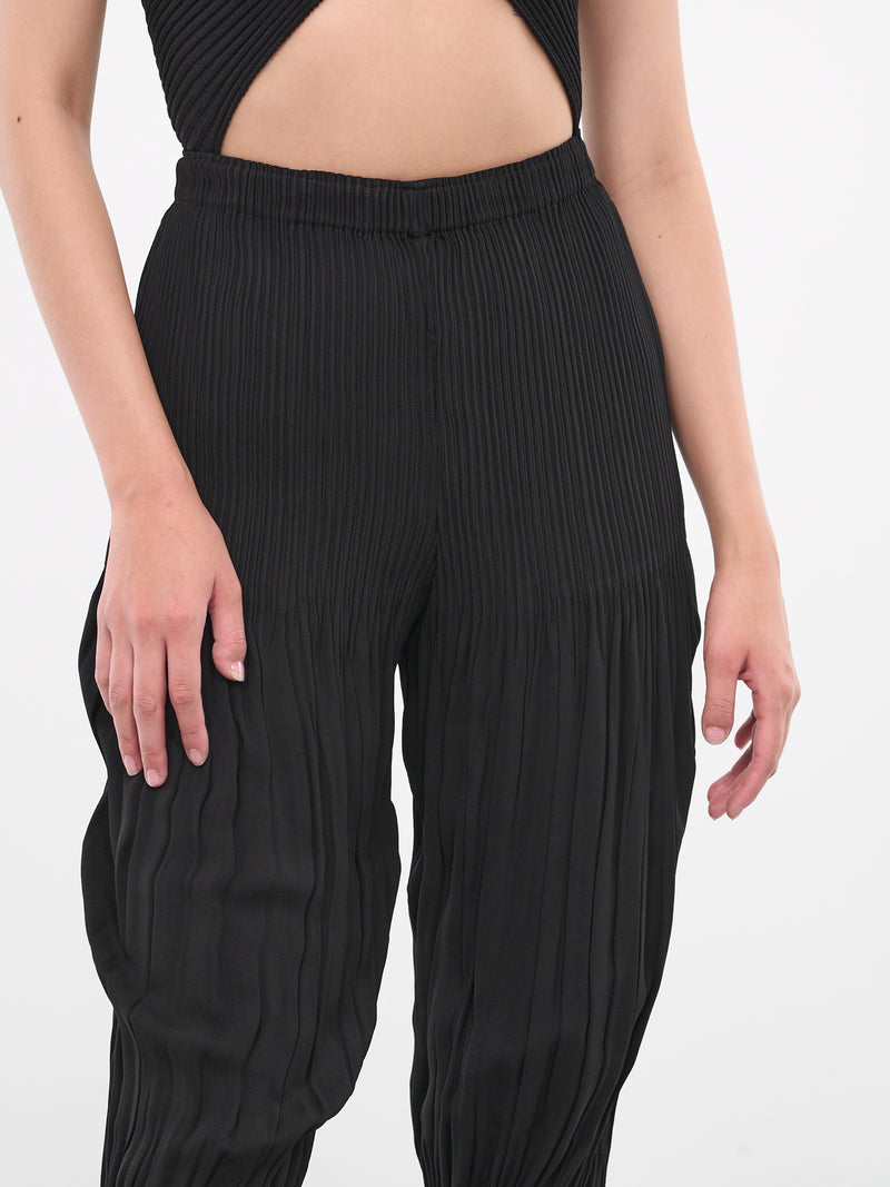 Black Pleated Crop Hatching Trousers (IM38FF188-15-BLACK)