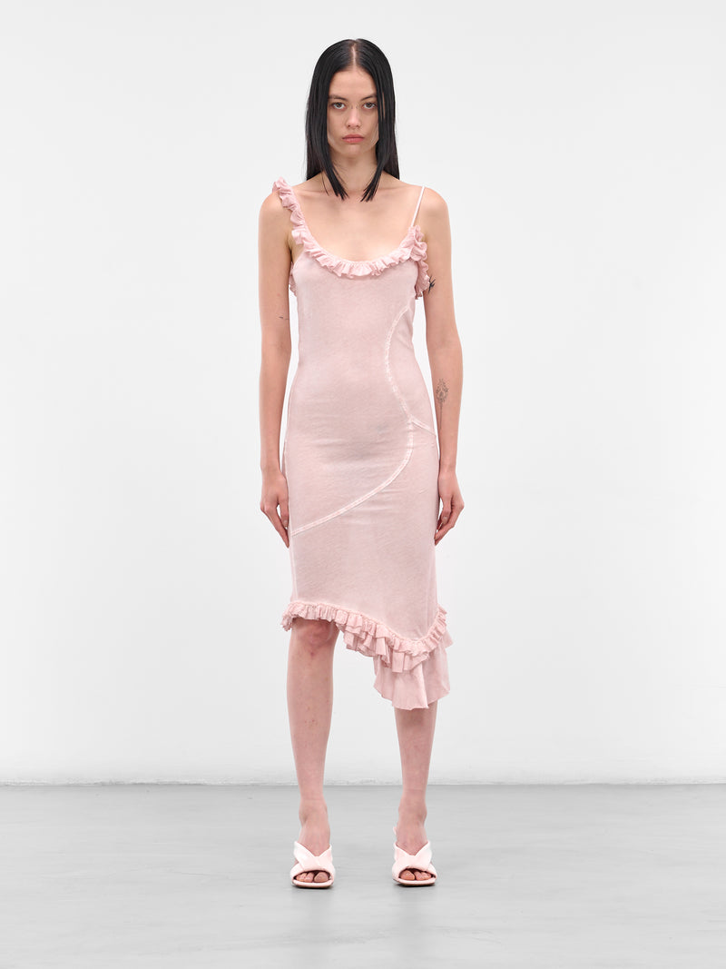 Pink Asymmetric Ruffle Midi Dress (IOFW25DR07B-3-ROSE-QUARTZ)