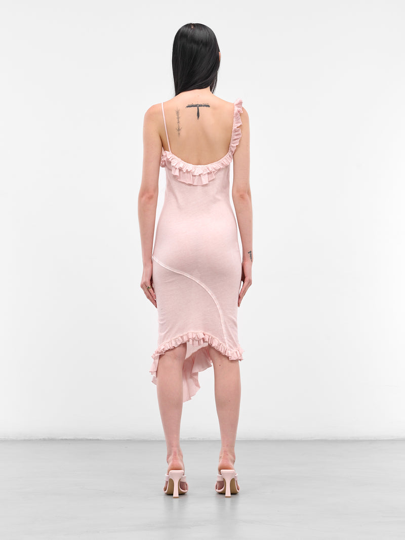 Pink Asymmetric Ruffle Midi Dress (IOFW25DR07B-3-ROSE-QUARTZ)