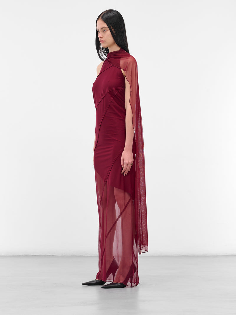 Red Mesh Shawl Maxi Dress (IOFW25DR13-2-RUBY)