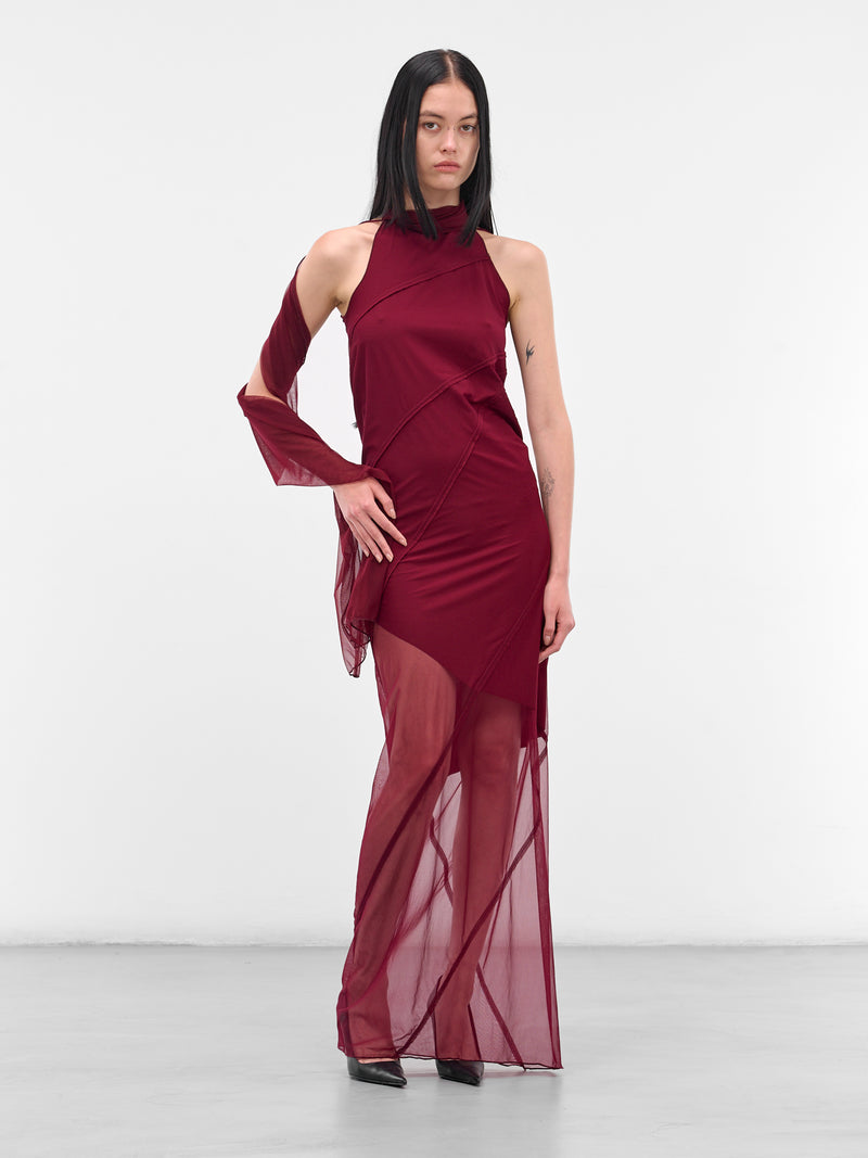 Red Mesh Shawl Maxi Dress (IOFW25DR13-2-RUBY)