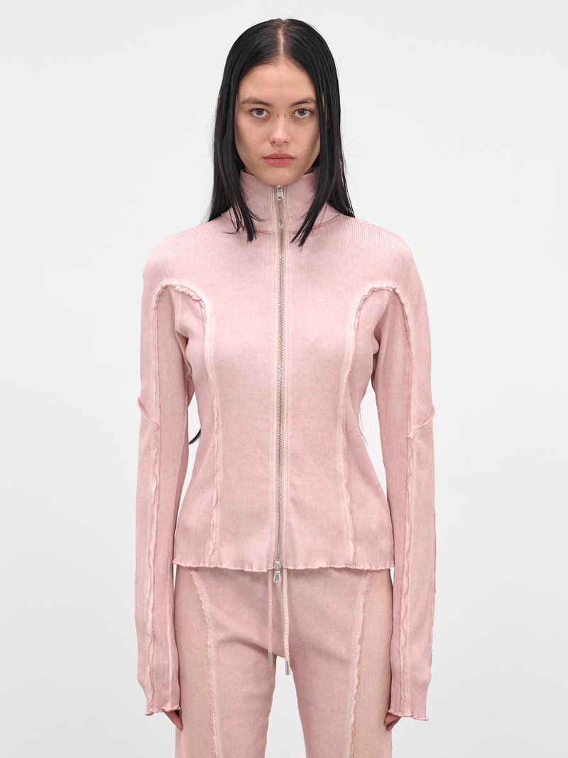 Pink Rib-Knit Turtleneck Zip Jacket (IOFW25JK03-2-ROSE-QUARTZ)