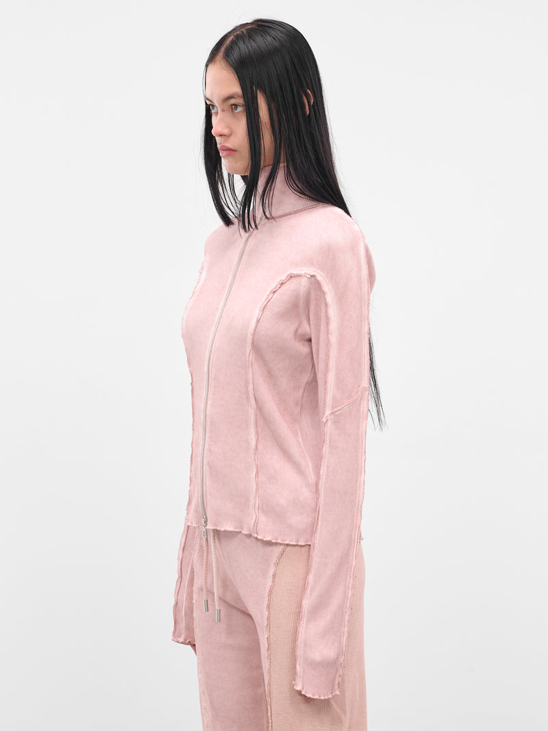 Pink Rib-Knit Turtleneck Zip Jacket (IOFW25JK03-2-ROSE-QUARTZ)