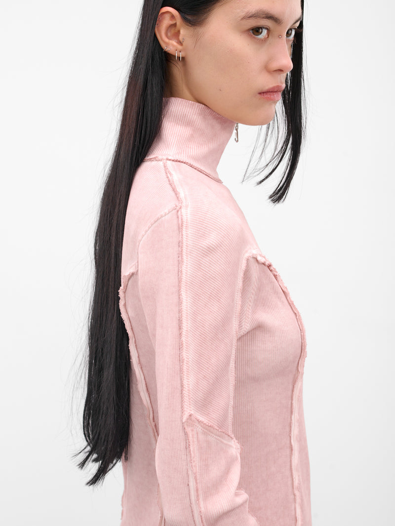Pink Rib-Knit Turtleneck Zip Jacket (IOFW25JK03-2-ROSE-QUARTZ)