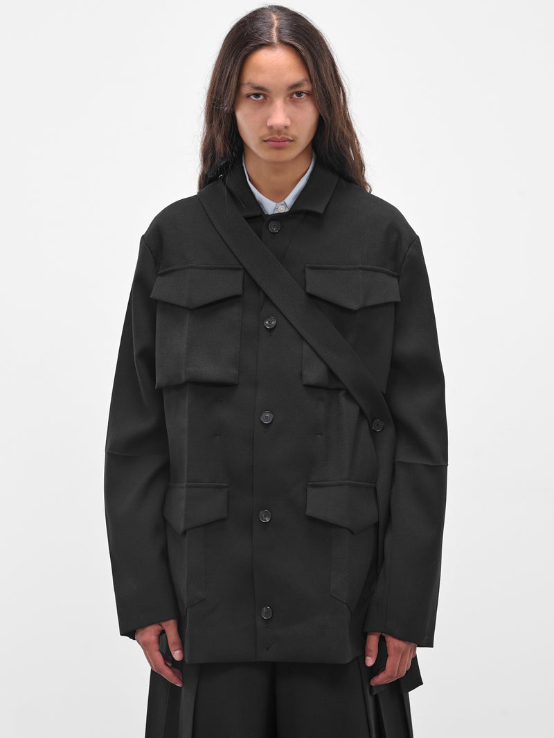 Black Gabardine Safari Origami Jacket (J030-W040-BLACK)