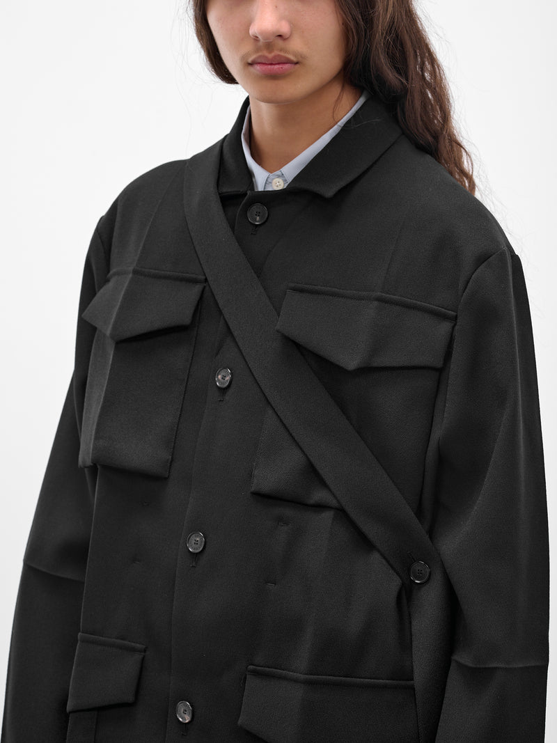 Black Gabardine Safari Origami Jacket (J030-W040-BLACK)