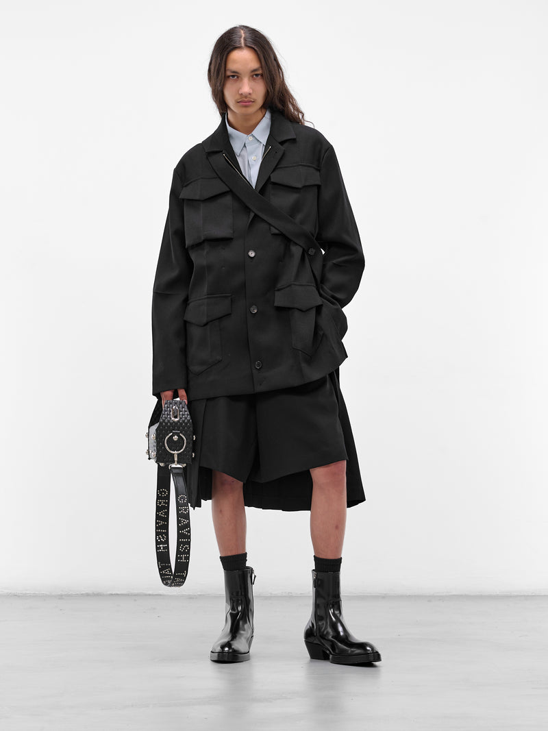 Black Gabardine Safari Origami Jacket (J030-W040-BLACK)