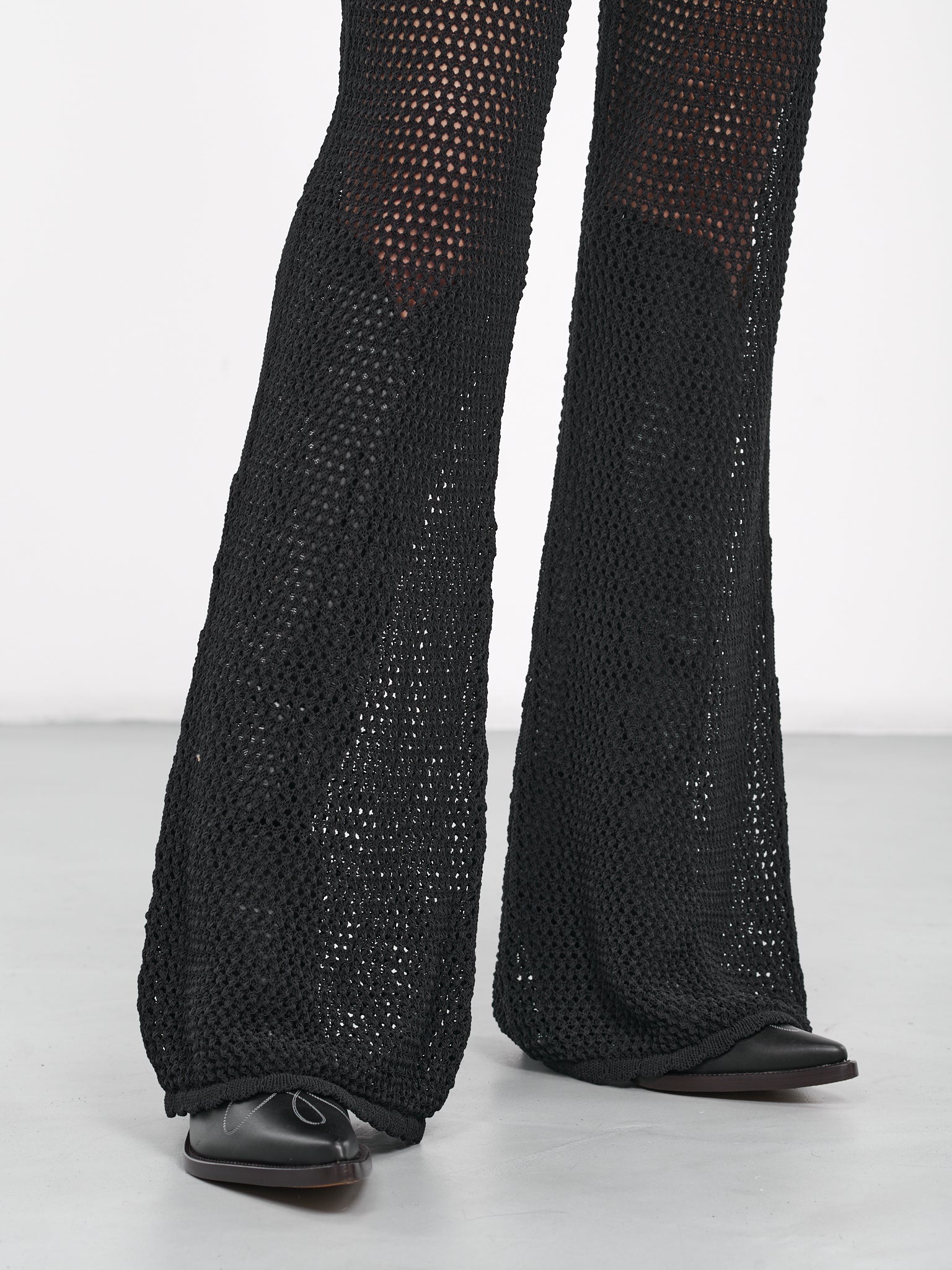 Open-Knit Flared Trousers (J0381-3204-1555-BLACK)