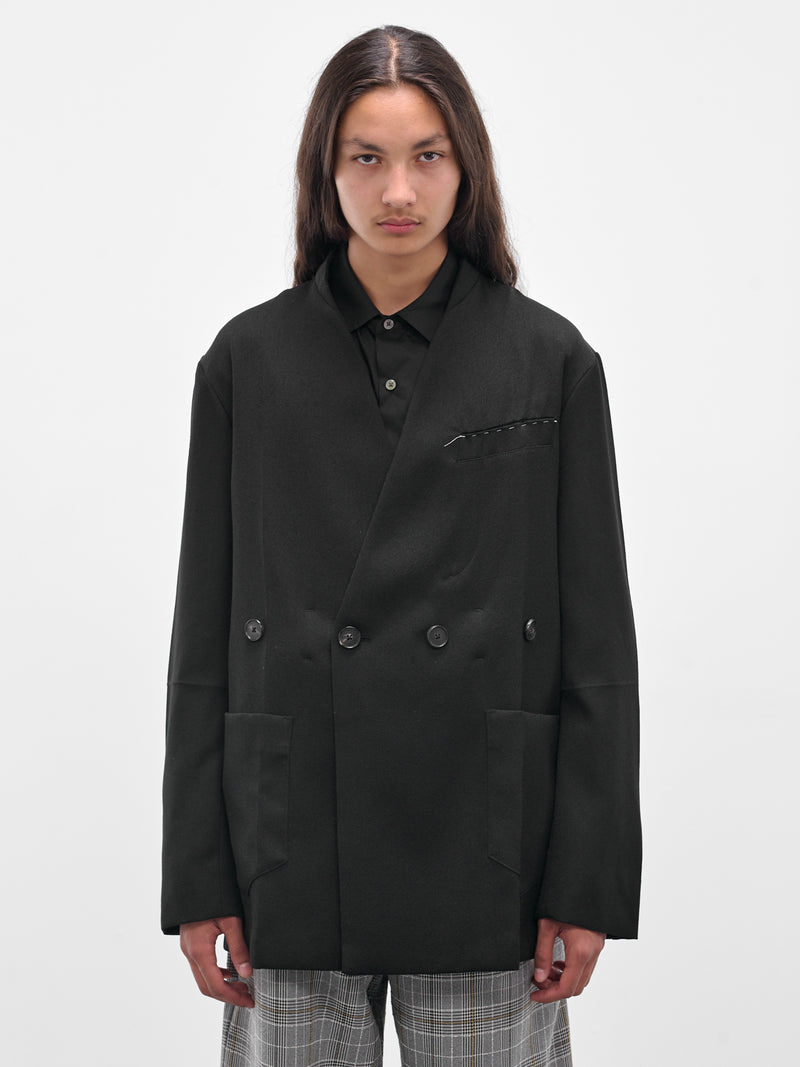 Black Wool Lapelless Origami Jacket (J043-W040-BLACK)