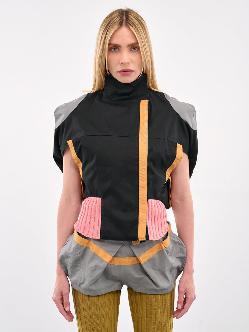 Saker Mixed-Material Jacket (J05-33-BLACK-GREY-PINK)