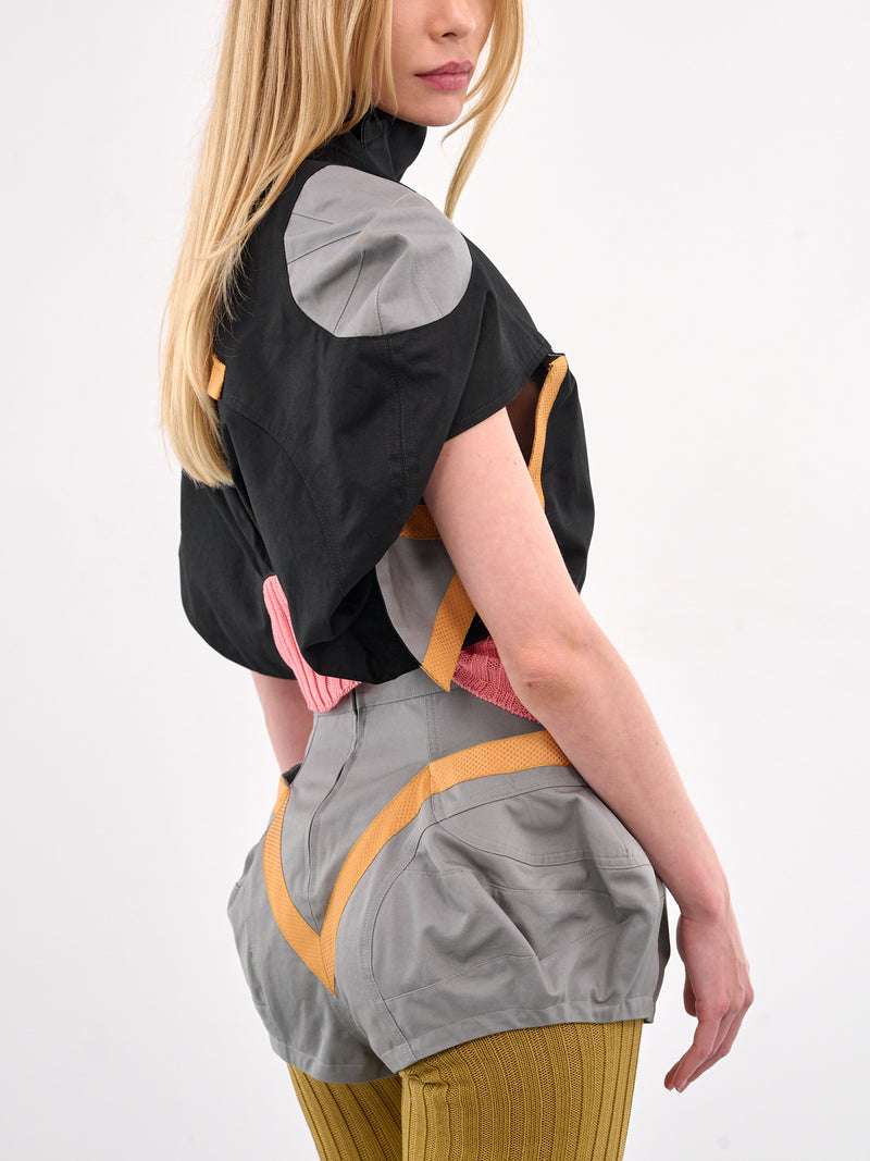 Saker Mixed-Material Jacket (J05-33-BLACK-GREY-PINK)