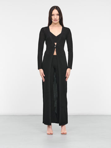 Rib-Knit Maxi Cardigan (J0902-3709-0555-BLACK) Rib-Knit Maxi Cardigan (J0902-3709-0555-BLACK)
