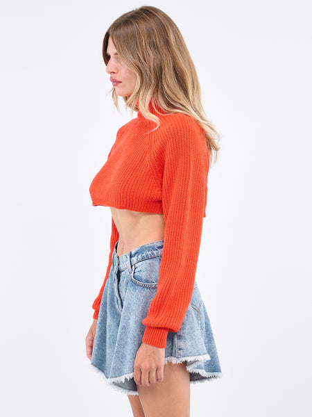 sheller シェリエ　rib knit cropped tops She_Sky-Off-White-Short-Sleeve