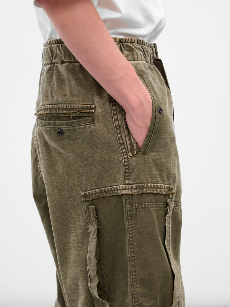 Green Cotton Deconstructed Cargo Pants (J15PT172-DARK-GREEN)