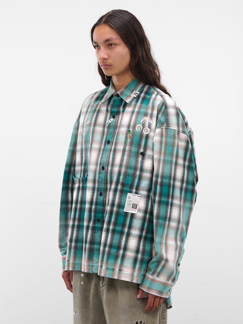 Green Plaid Button-Up Shirt (J15SH181-GREEN)