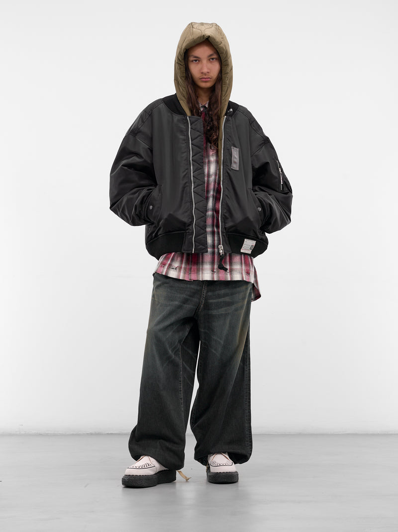 Black Nylon Hooded Bomber Jacket (A15BL062-BLACK)