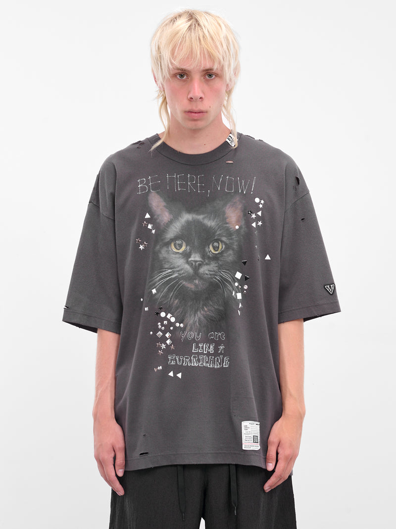 Black Distressed Cat Graphic Tee (J15TS752-BLACK)