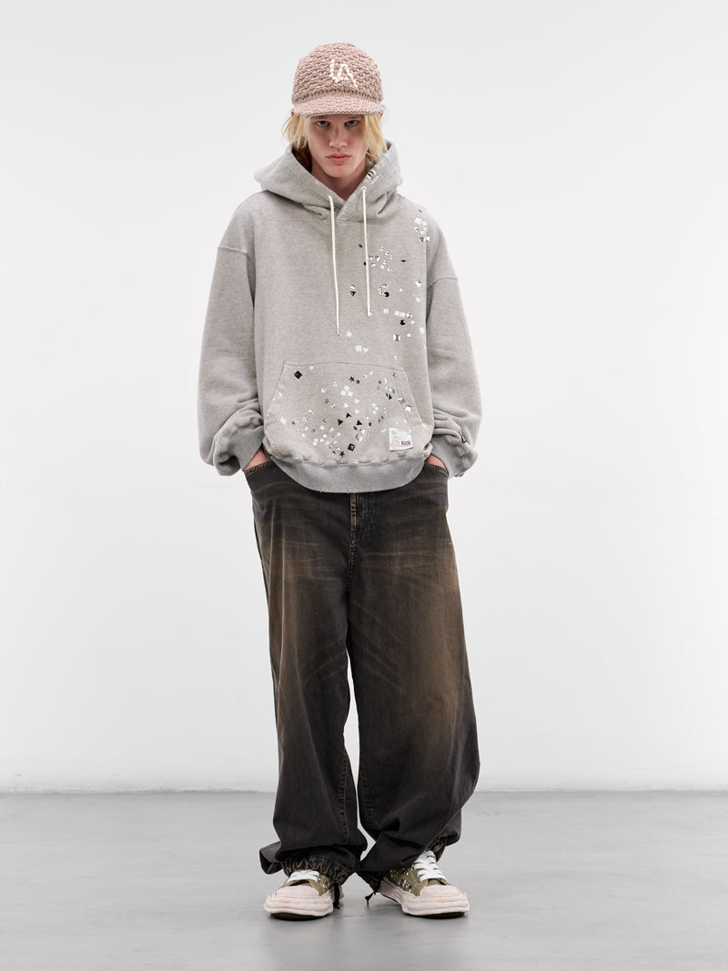 Gray Studded Distressed Oversized Hoodie (J16HD741-GRAY)