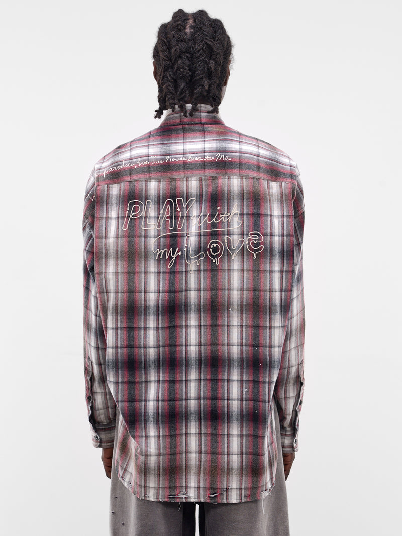 Black Deconstructed Embroidered Plaid Shirt (J16SH181-BLACK)