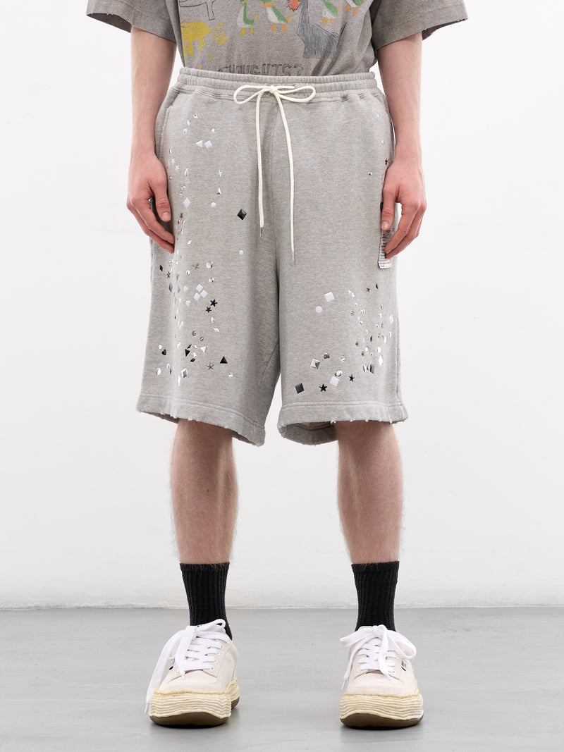 Gray Studded Distressed Sweat Shorts (J16SP742-GRAY)