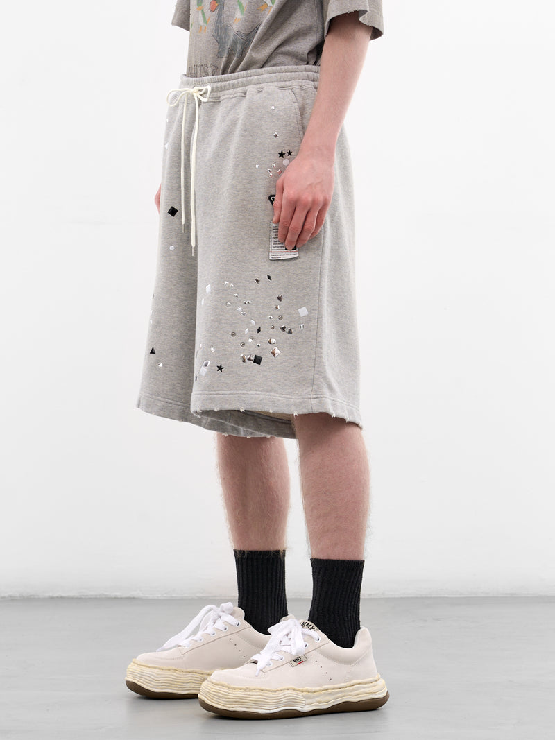 Gray Studded Distressed Sweat Shorts (J16SP742-GRAY)