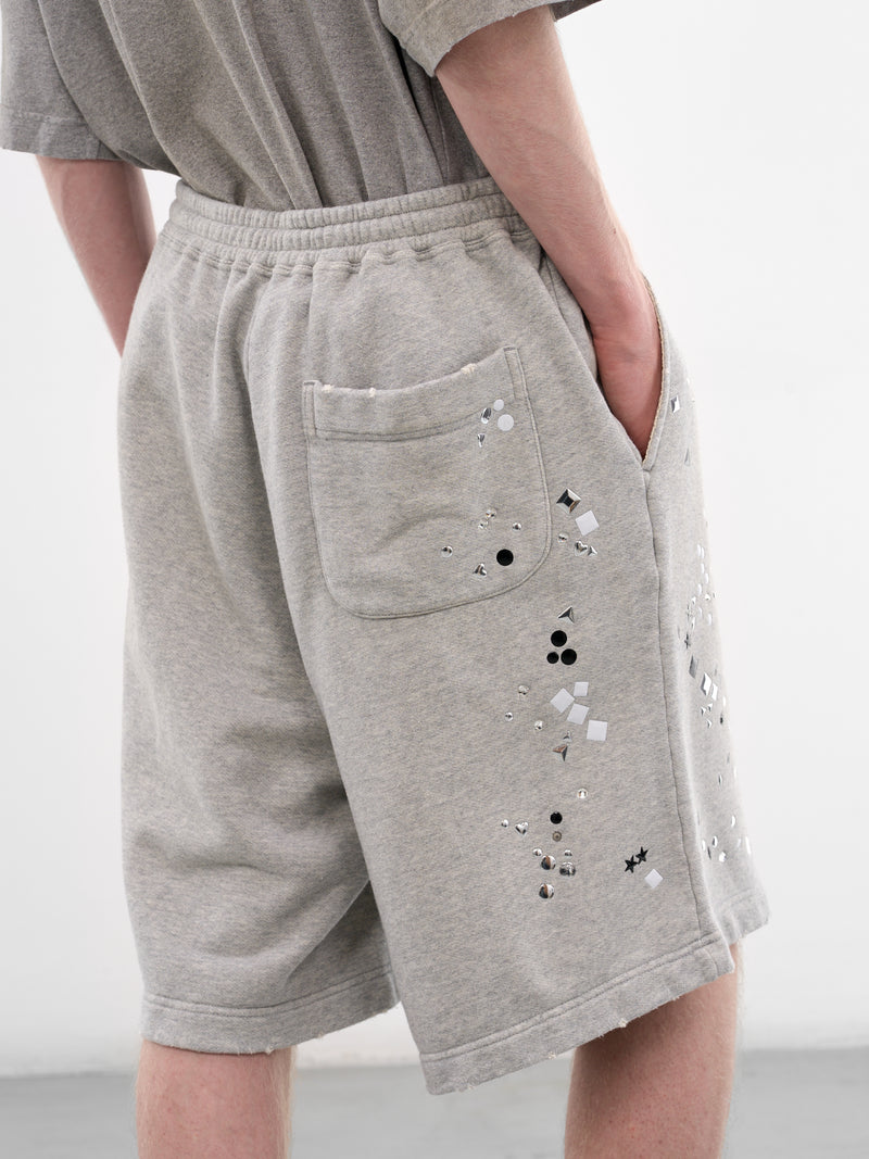 Gray Studded Distressed Sweat Shorts (J16SP742-GRAY)