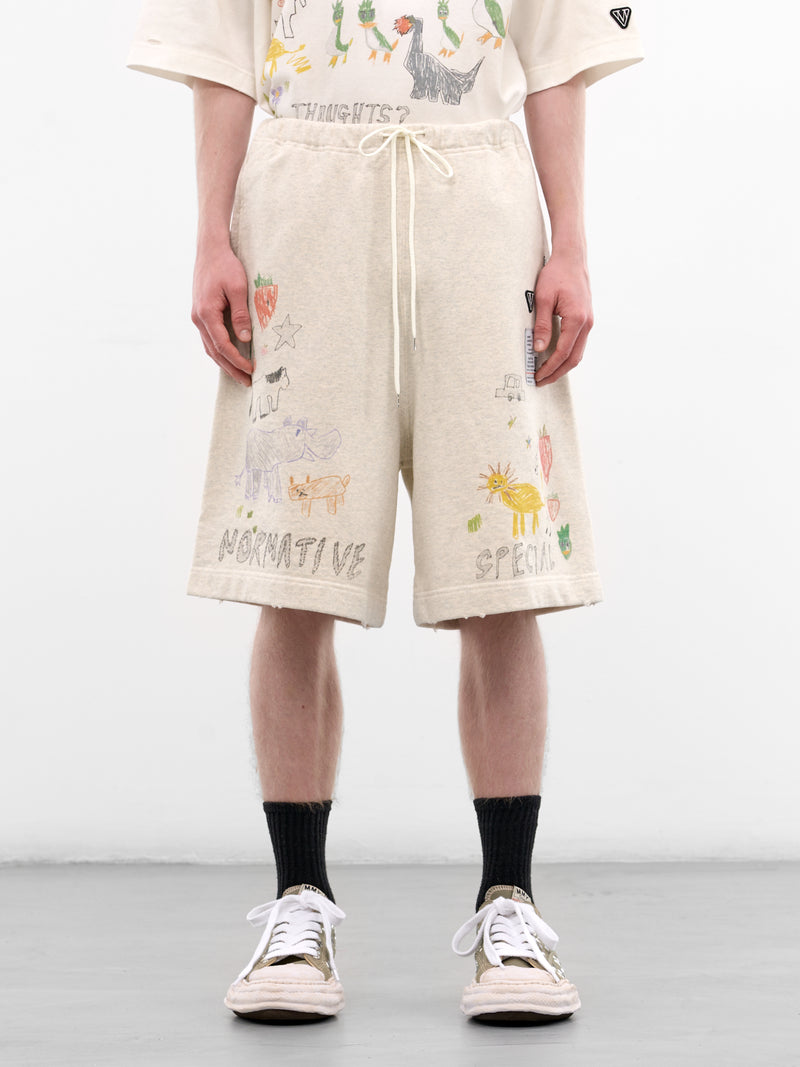 White Scribble Graphic Sweat Shorts (J16SP773-WHITE)