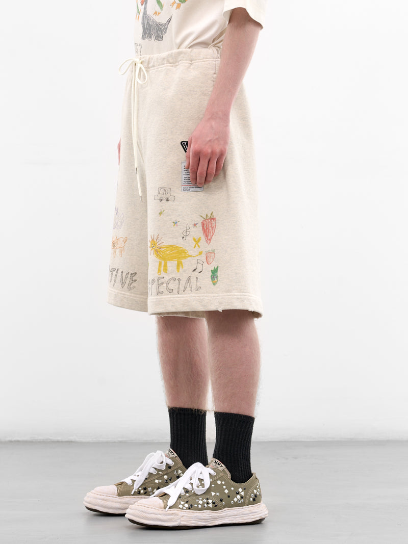 White Scribble Graphic Sweat Shorts (J16SP773-WHITE)