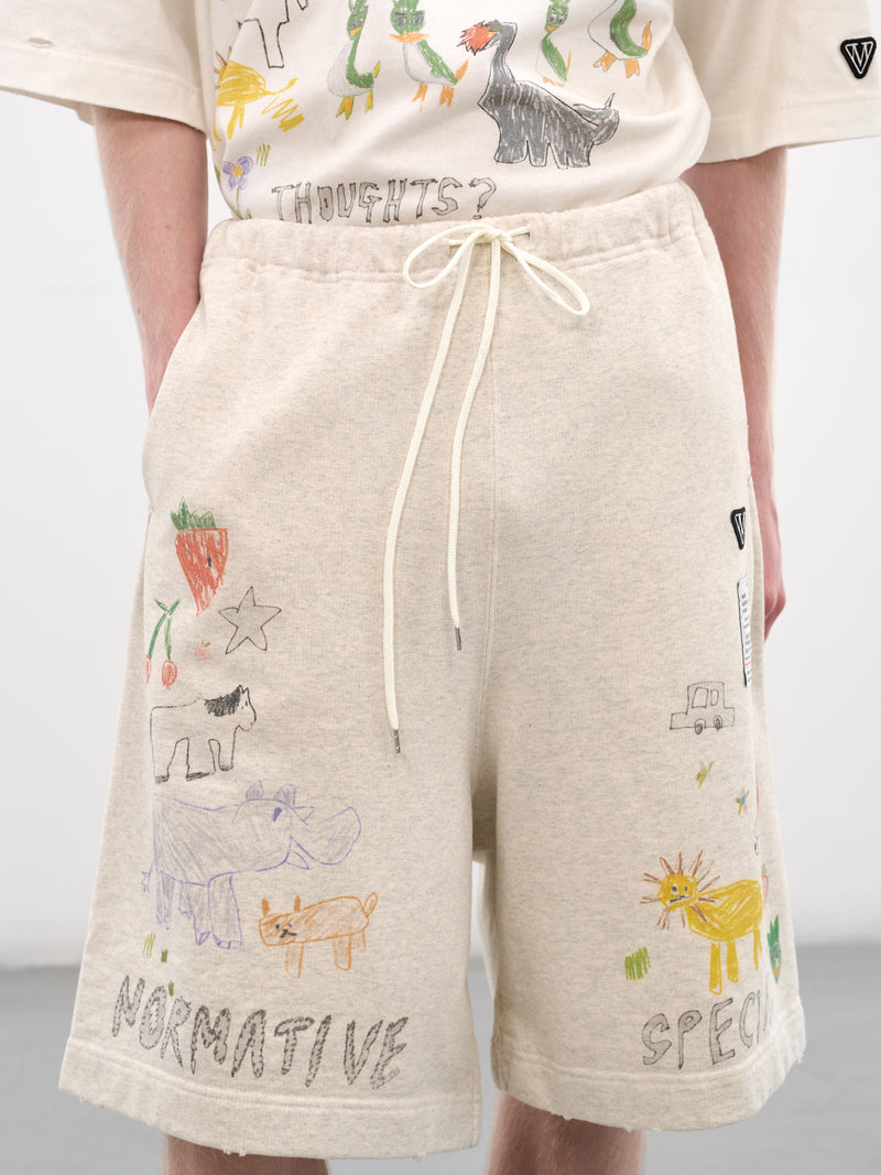 White Scribble Graphic Sweat Shorts (J16SP773-WHITE)