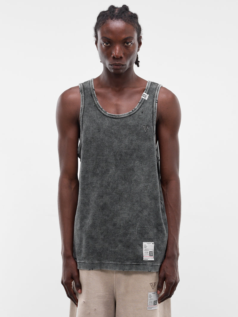 Black Distressed Waffle Knit Tank (J16TS812-BLACK)