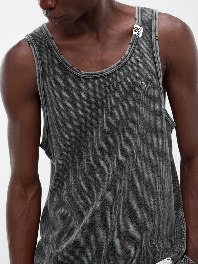 Black Distressed Waffle Knit Tank (J16TS812-BLACK)