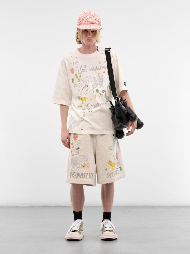 White Scribble Graphic Sweat Shorts (J16SP773-WHITE)