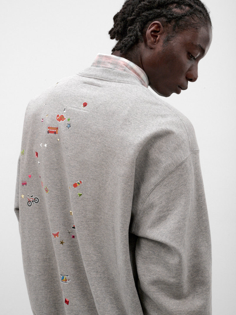 Gray Cotton Stickers Graphic Crewneck (J17PO731-GRAY)