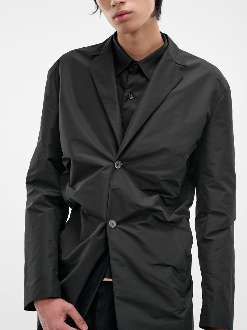 Black Asymmetric Gathered Coat (J21AA0207-J70221-001-BLACK)