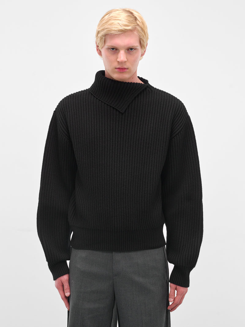 Black Turtleneck Collar Rib-Knit Sweater (J21GP0183-J14809-BLACK)