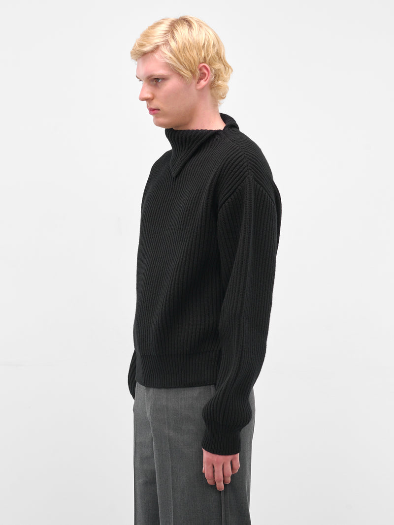 Black Turtleneck Collar Rib-Knit Sweater (J21GP0183-J14809-BLACK)
