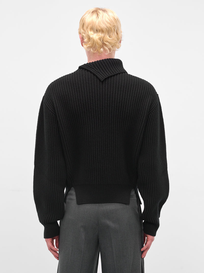 Black Turtleneck Collar Rib-Knit Sweater (J21GP0183-J14809-BLACK)