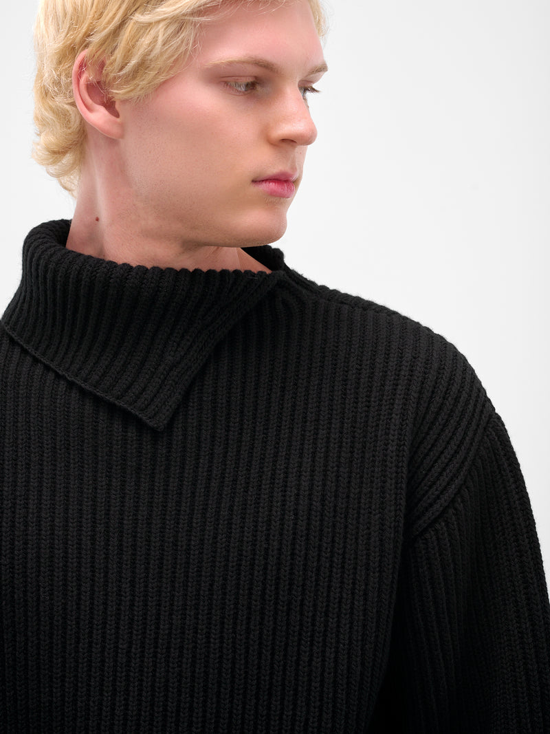 Black Turtleneck Collar Rib-Knit Sweater (J21GP0183-J14809-BLACK)