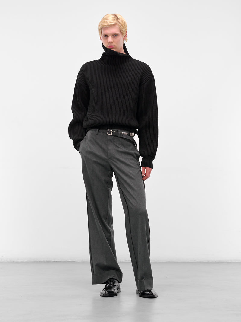 Black Turtleneck Collar Rib-Knit Sweater (J21GP0183-J14809-BLACK)