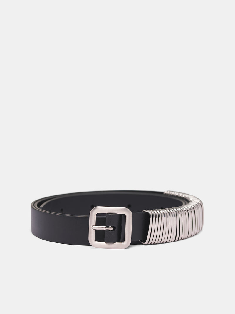 Black Leather Metal Ring Belt (J25TP0010-P7370-BLACK)