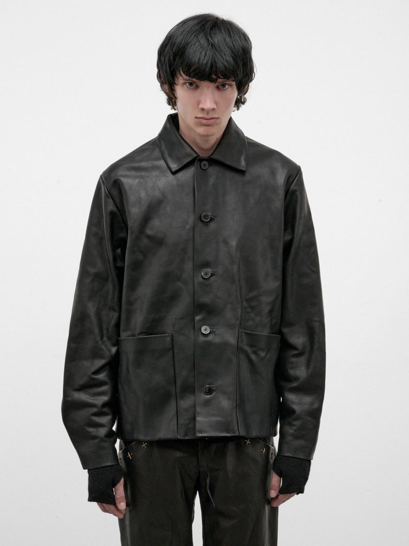 Black Leather Buttoned Jacket (J46-VA-1-0-BLACK)