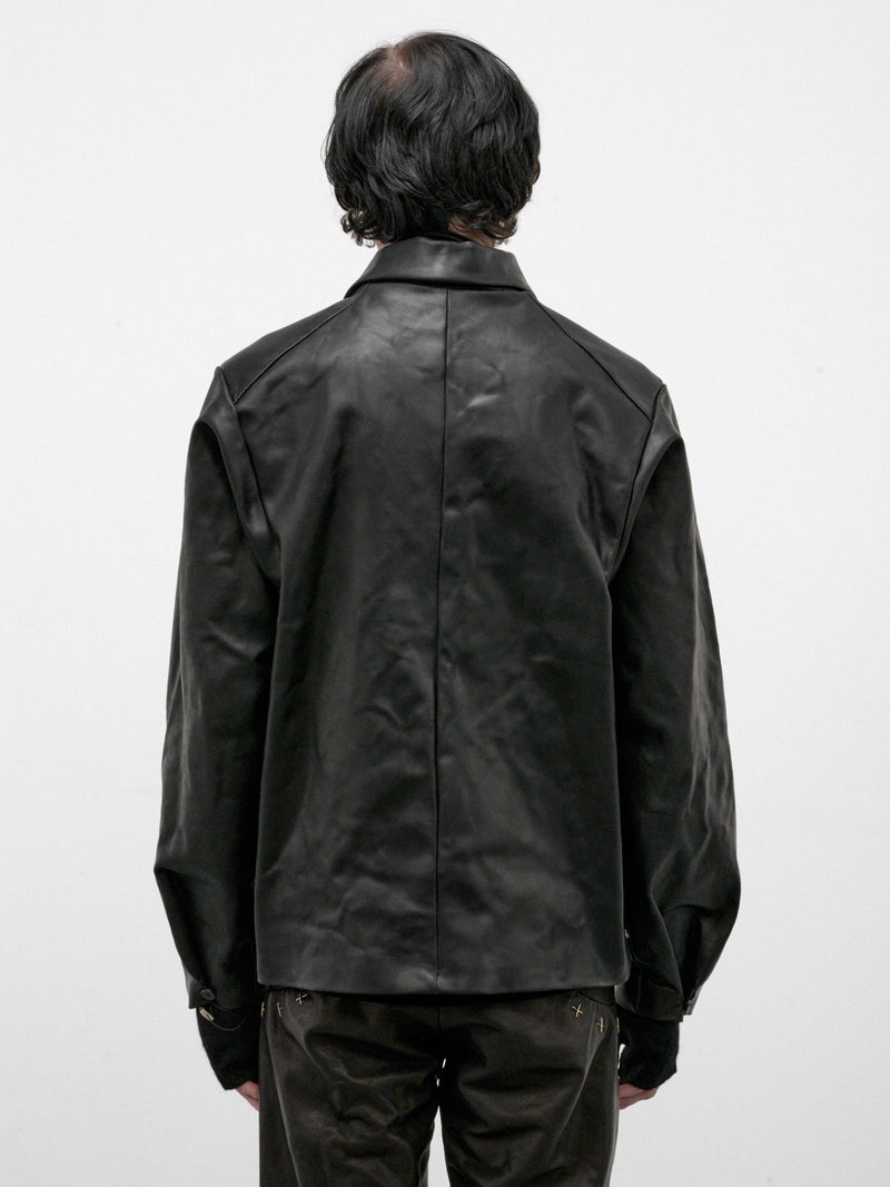 Black Leather Buttoned Jacket (J46-VA-1-0-BLACK)