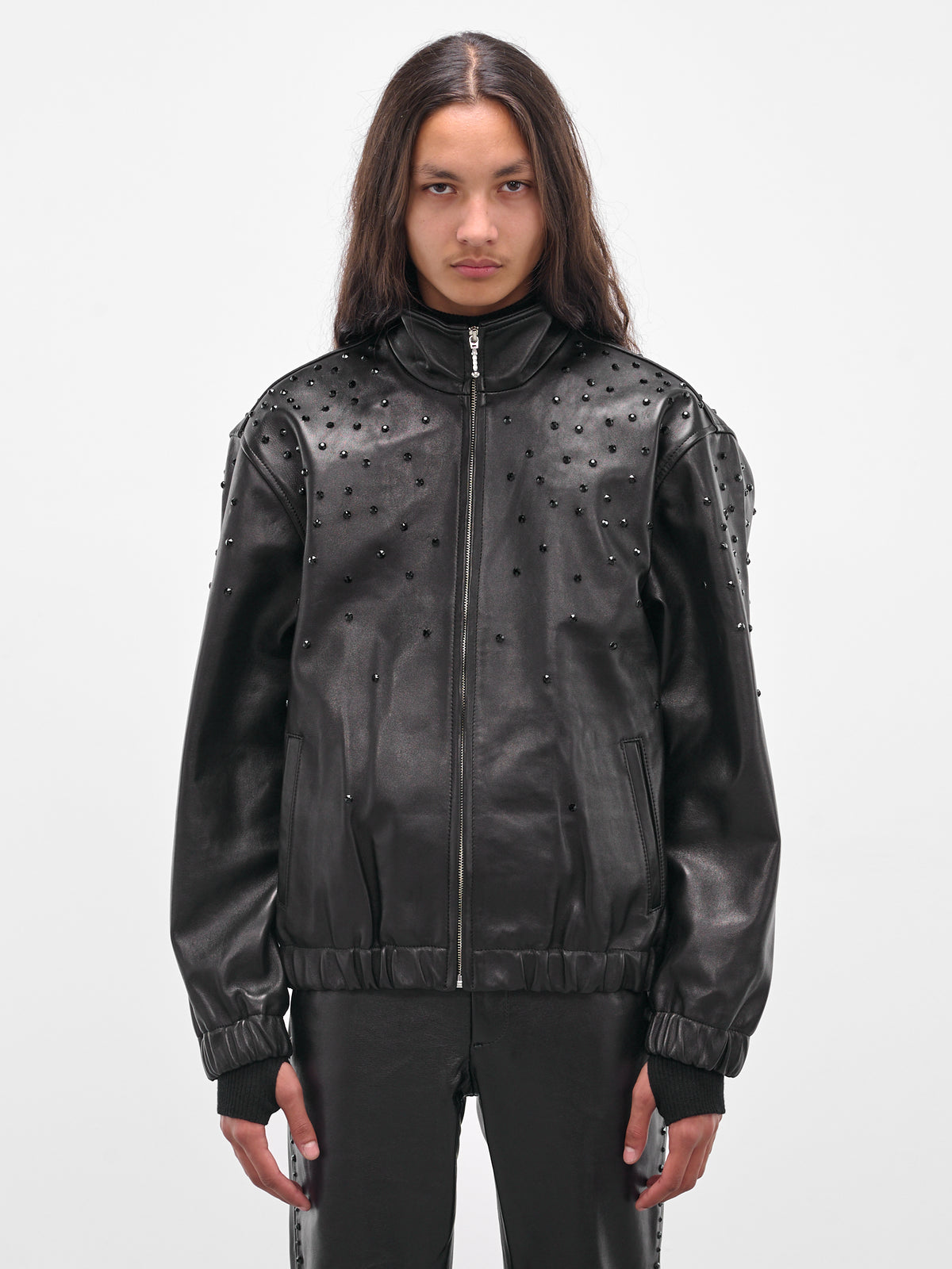 Black Swarovski Lamb Leather Jacket (JA11LRP-LE62-BLACK-W-SWAROVSKI)