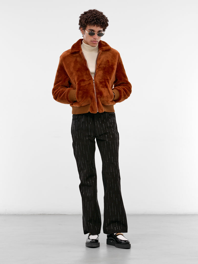 Black Suede Stone Embellished Trousers (PT26LBC-BLACK)