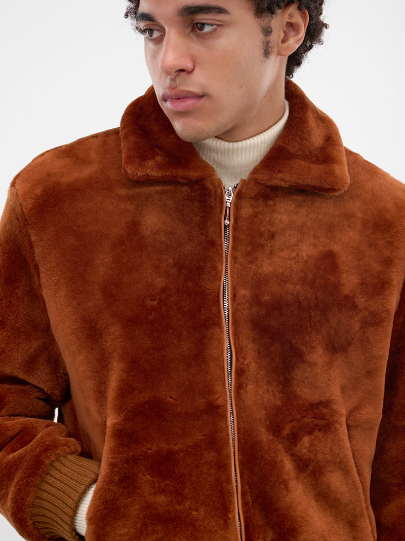 Rust Shearling Leather Zip Jacket (JA14S-SHEARLING-JACKET-RUST)