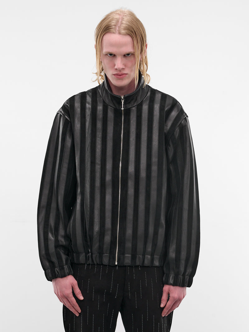 Lamb & Suede Striped Track Jacket (JA93L-LE65-BLACK)
