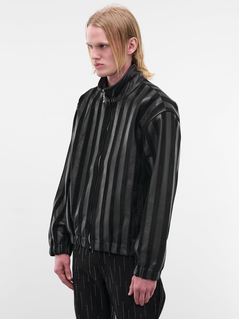 Lamb & Suede Striped Track Jacket (JA93L-LE65-BLACK)