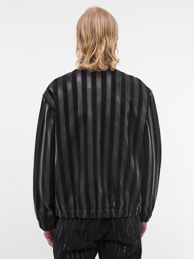 Lamb & Suede Striped Track Jacket (JA93L-LE65-BLACK)