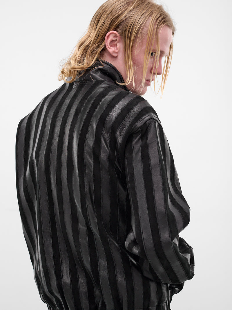 Lamb & Suede Striped Track Jacket (JA93L-LE65-BLACK)
